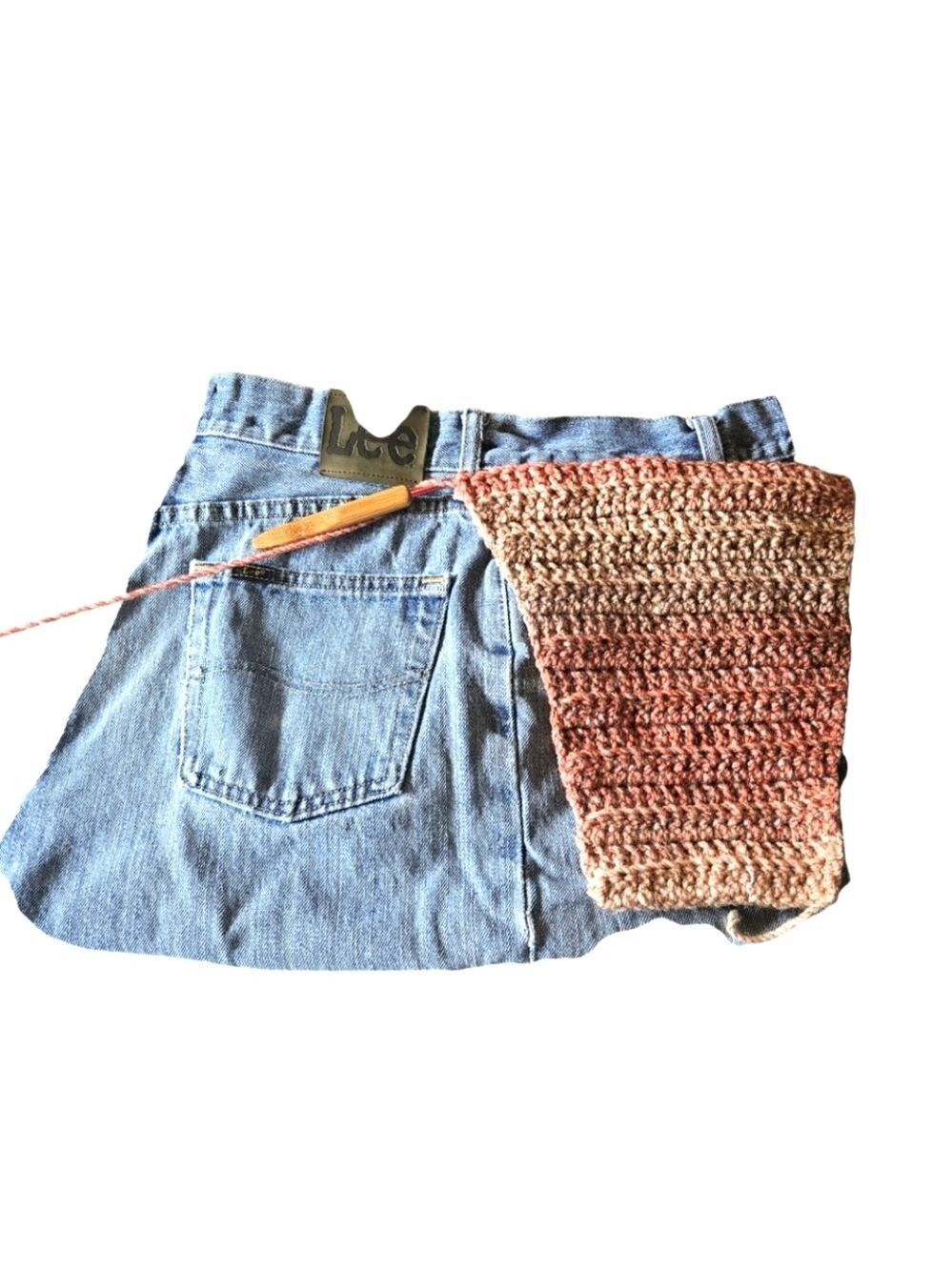 Handmade Upcycled Denim Crochet Crossbody Bag Eco Friendly Fall Purse - Picture 9 of 17